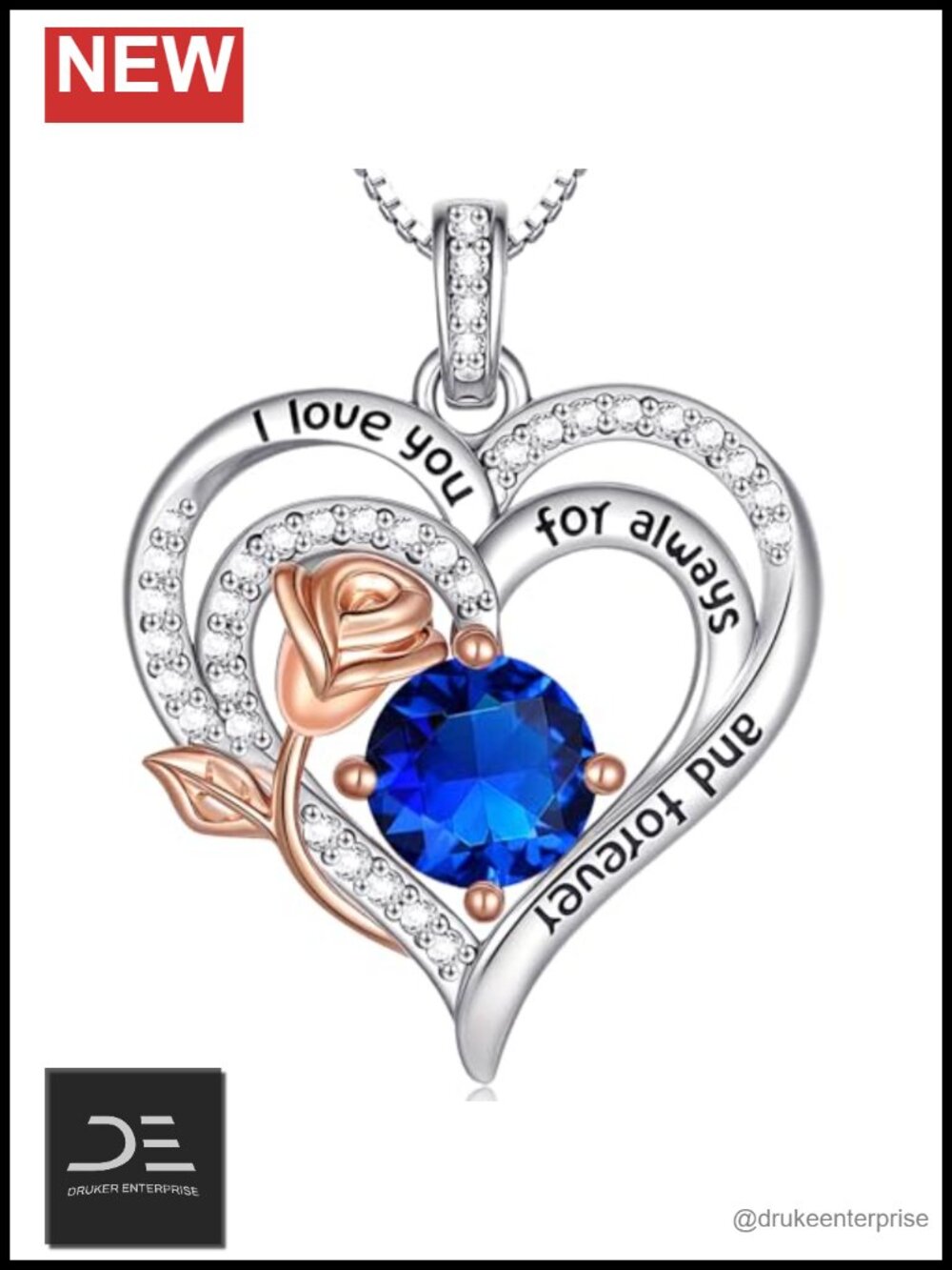 Silver Plated 925 Sterling Silver Birthstone Heart Pendant Necklace for Women